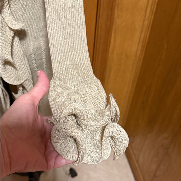 Boston Proper Tan Waterfall Ruffled Longline Cardigan with Ties Lightweight Med - Picture 6 of 11